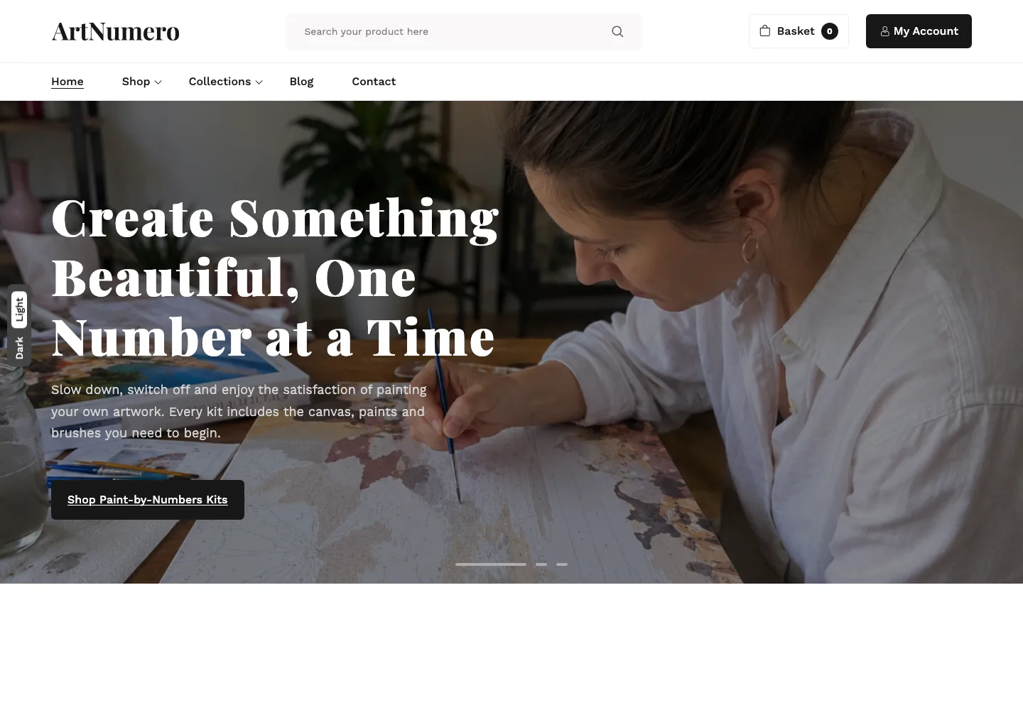 ArtNumero paint by numbers ecommerce homepage